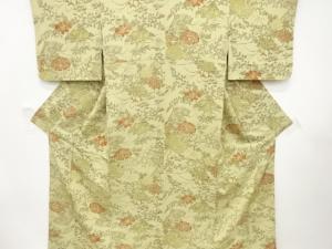 手描き　牡丹に椿・菊模様　小紋着物